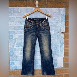 Red Pepper Y2K Embroidered Denim Pants Boot Cut Low Rise size 24